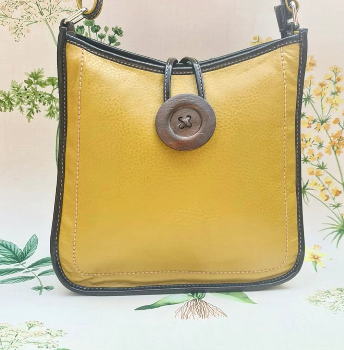 Vegan Button Crossbody Bag Mustard